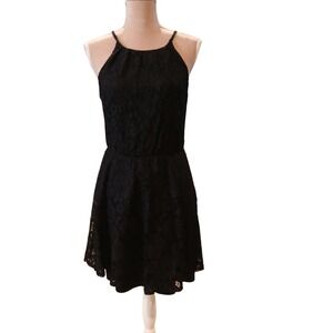 Ayla Medium Black Lace Halter Mini Dress Keyhole Summer Beach Classic Eyelet